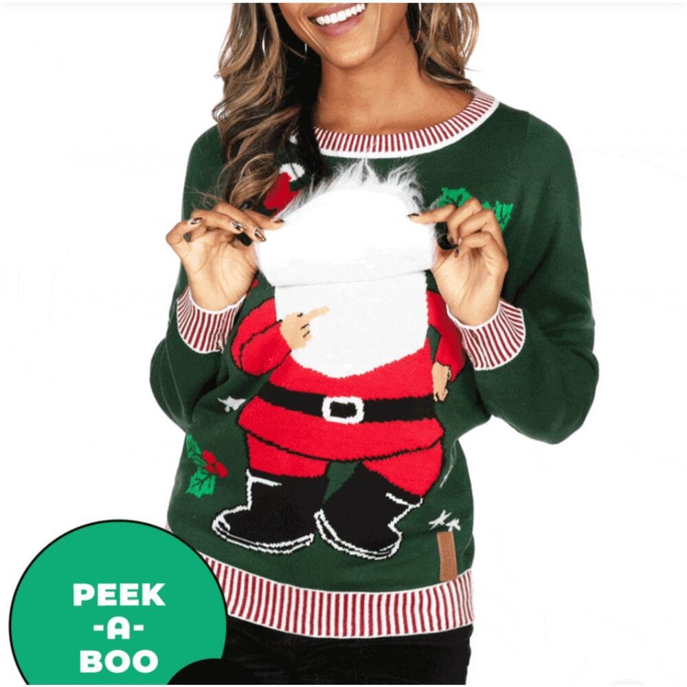 NEW Tipsy Elves Flipping Santa Ugly Christmas Sweater Womens Large Holiday